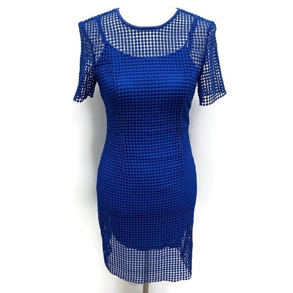 Diane Von Furstenberg Cobalt Blue Perforated Dress - Picture 1 of 5